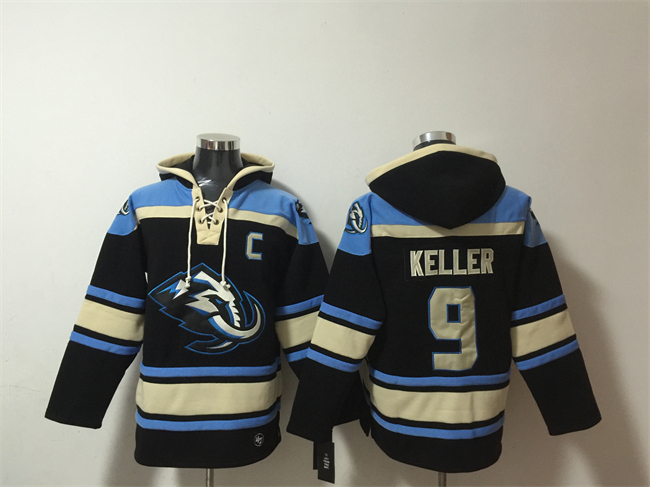 Men's Utah Mammoth #9 Clayton Keller Black/Blue Ageless Must-Have Lace-Up Pullover Hoodie